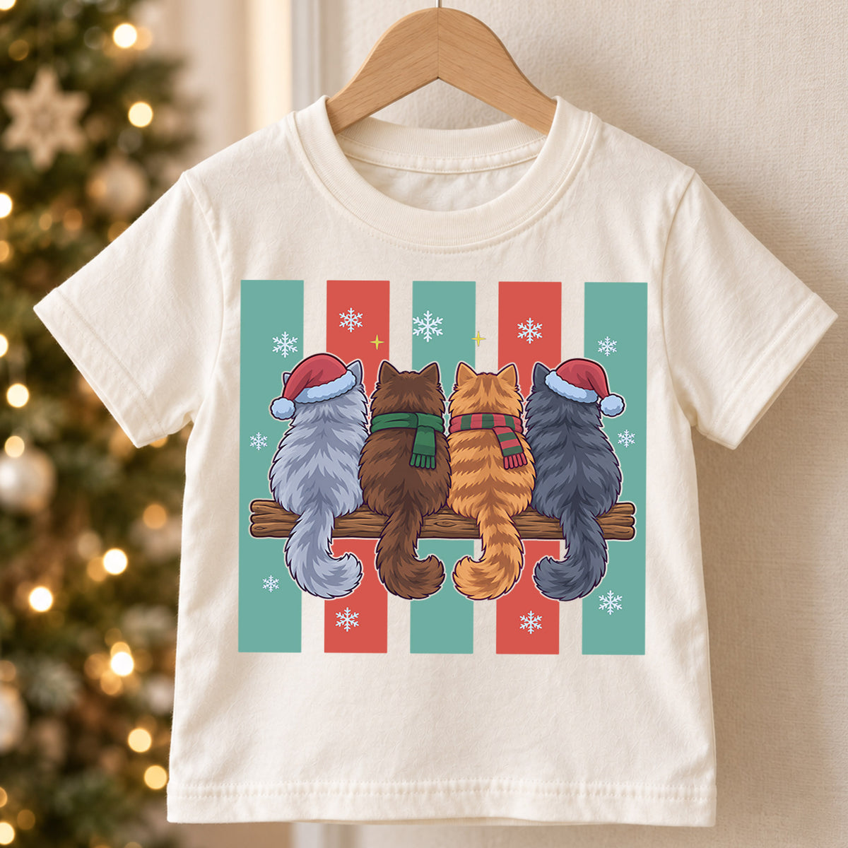 Christmas Cats Kids Shirt, Cute Santa Hat Cat Holiday T Shirt, Christmas Outfit for Kids, Festive Xmas Gift for Boys and Girls 2026 — product view 5