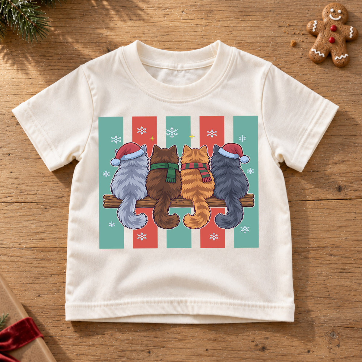Christmas Cats Kids Shirt, Cute Santa Hat Cat Holiday T Shirt, Christmas Outfit for Kids, Festive Xmas Gift for Boys and Girls 2026 — product view 6
