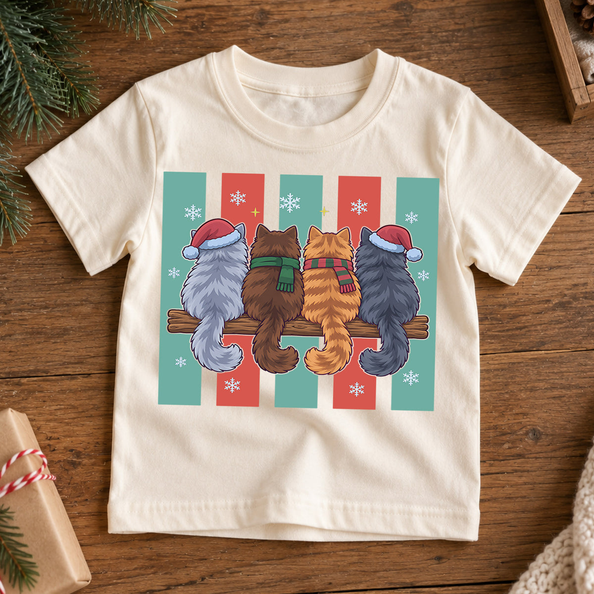 Christmas Cats Kids Shirt, Cute Santa Hat Cat Holiday T Shirt, Christmas Outfit for Kids, Festive Xmas Gift for Boys and Girls 2026 — product view 7