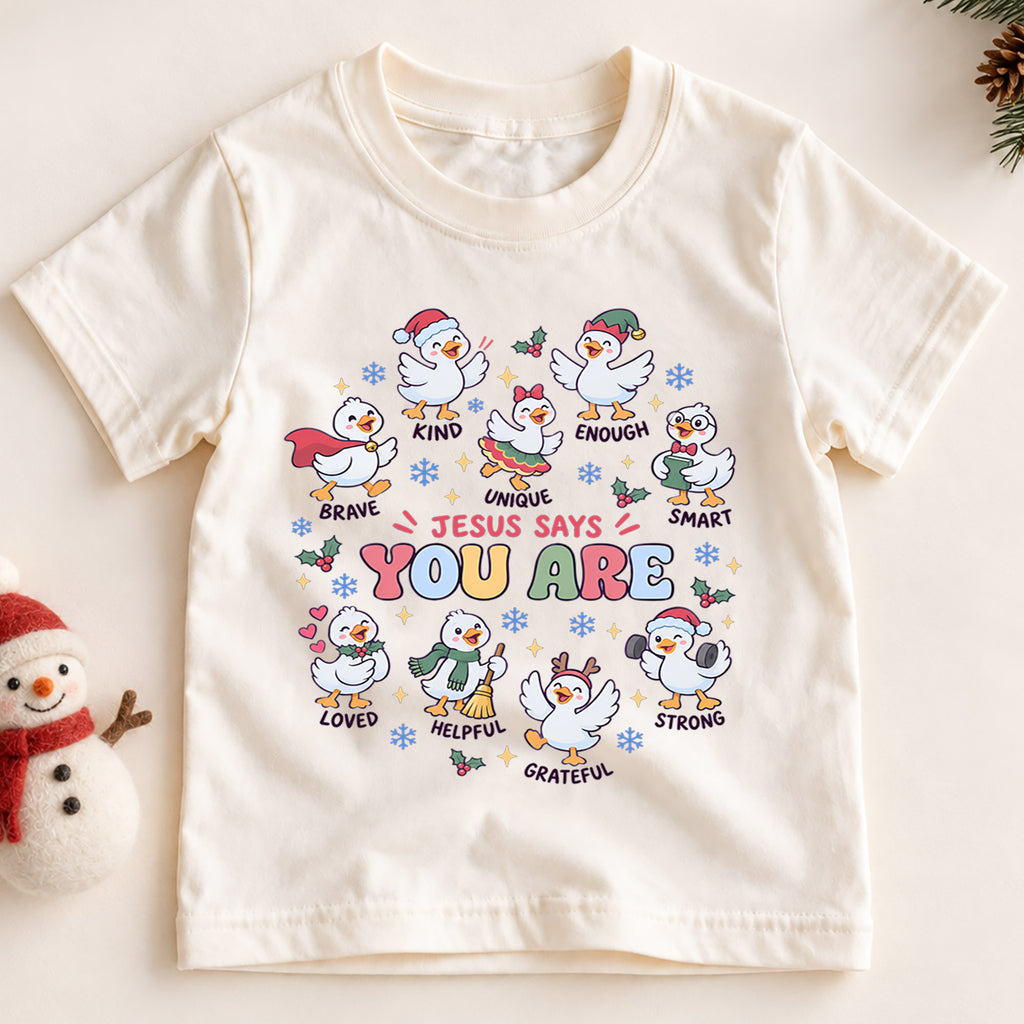 Santa's Silliest Goose Kids Christmas Shirt, Funny Goose Holiday Tee, Cute Christmas Outfit for Kids, Festive Xmas Gift for Children — product view 2