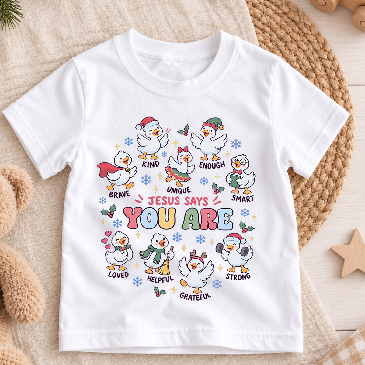 Santa's Silliest Goose Kids Christmas Shirt, Funny Goose Holiday Tee, Cute Christmas Outfit for Kids, Festive Xmas Gift for Children — product view 3