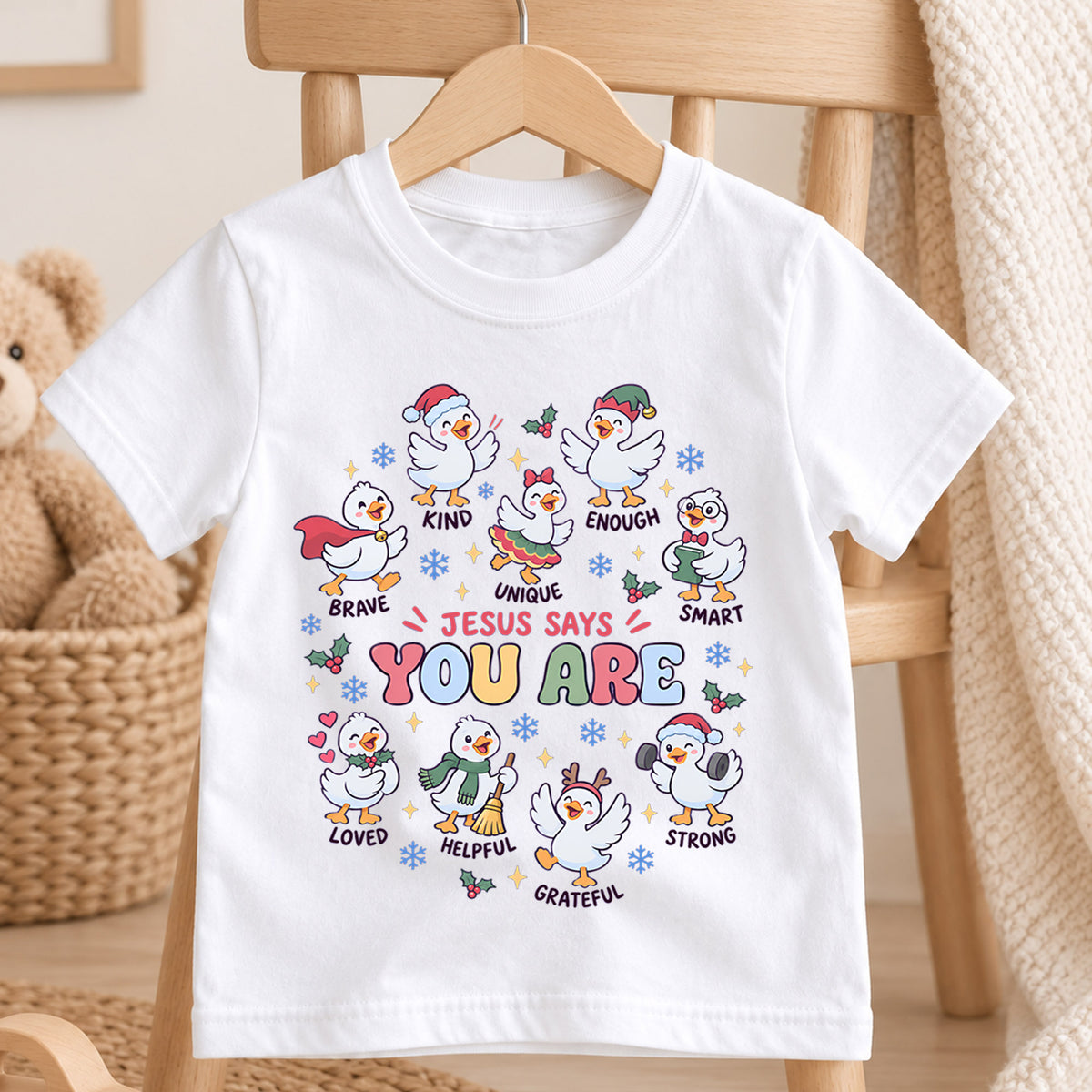 Santa's Silliest Goose Kids Christmas Shirt, Funny Goose Holiday Tee, Cute Christmas Outfit for Kids, Festive Xmas Gift for Children — product view 4
