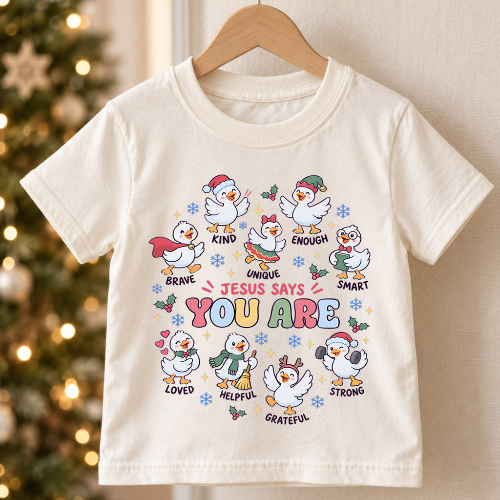 Santa's Silliest Goose Kids Christmas Shirt, Funny Goose Holiday Tee, Cute Christmas Outfit for Kids, Festive Xmas Gift for Children — product view 5