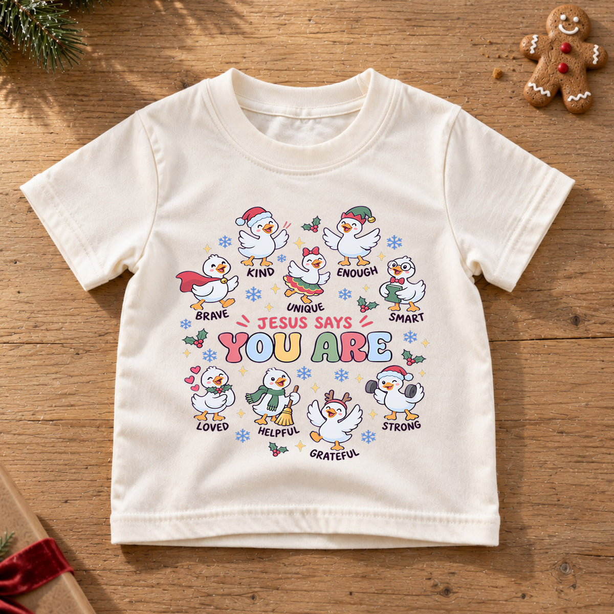 Santa's Silliest Goose Kids Christmas Shirt, Funny Goose Holiday Tee, Cute Christmas Outfit for Kids, Festive Xmas Gift for Children — product view 6