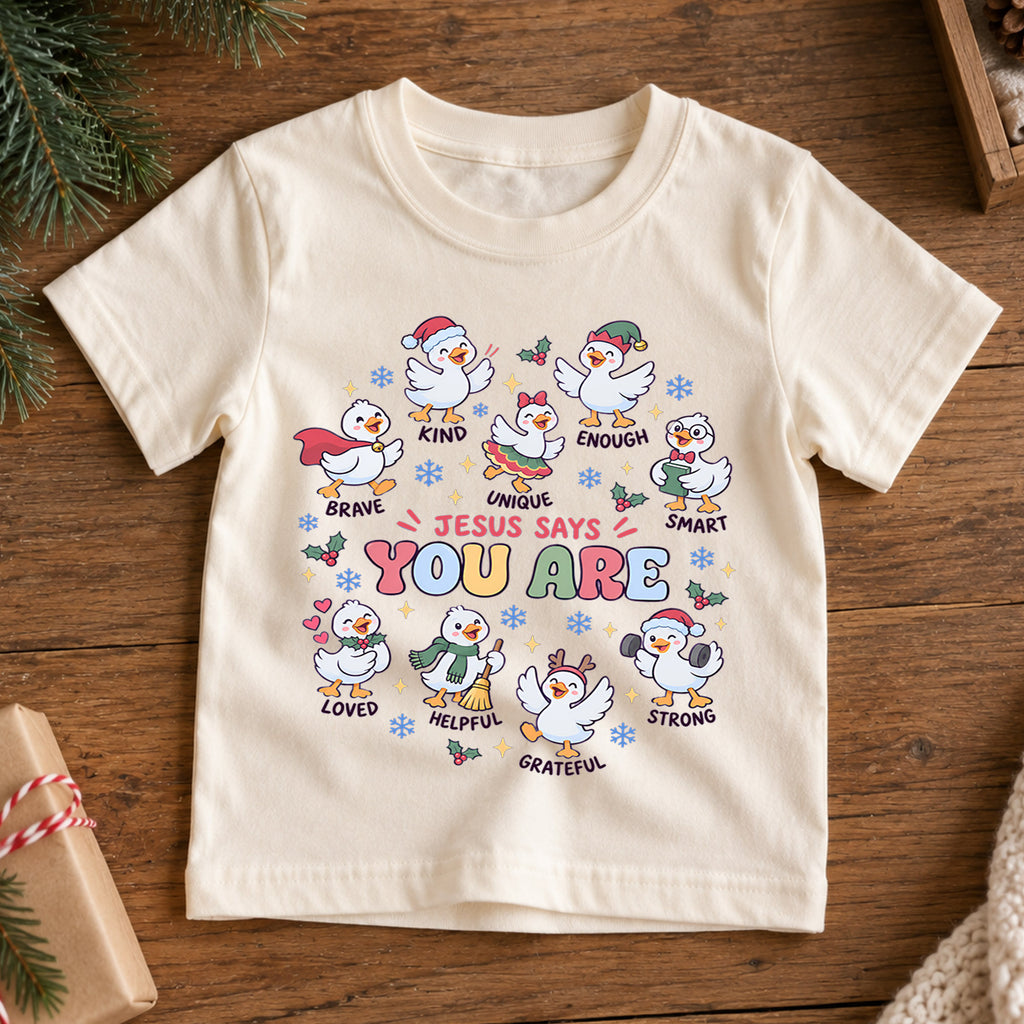 Santa's Silliest Goose Kids Christmas Shirt, Funny Goose Holiday Tee, Cute Christmas Outfit for Kids, Festive Xmas Gift for Children — product view 7