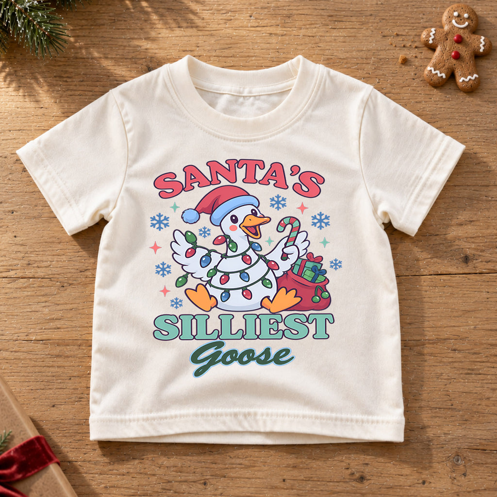 Santa's Silliest Goose Christmas Kids T Shirt, Funny Goose Holiday Shirt, Cute Candy Cane Xmas Outfit, Festive Gift for Kids — product view 6