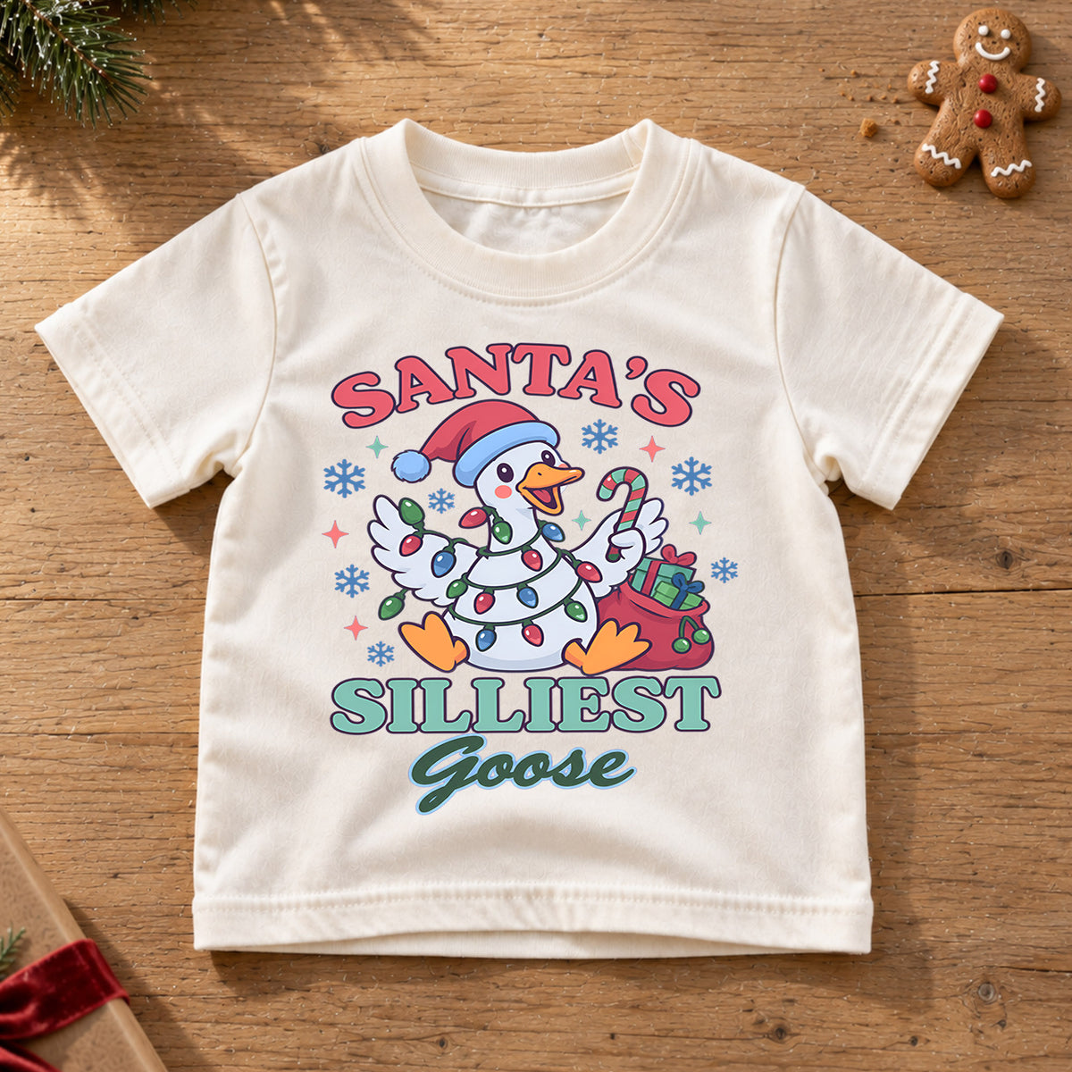 Santa's Silliest Goose Christmas Kids T Shirt, Funny Goose Holiday Shirt, Cute Candy Cane Xmas Outfit, Festive Gift for Kids — product view 6