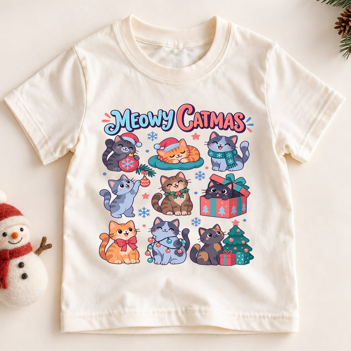 Meowy Catmas Kids Christmas Shirt, Cute Cat Holiday Tee, Funny Festive Xmas Outfit for Kids, Christmas Gift for Cat Lovers Holiday Gift Idea — product view 2
