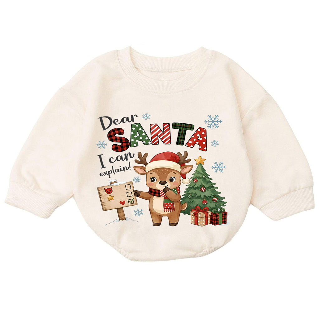 Dear Santa I Can Explain Baby Romper, Baby First Christmas Outfit, Cute Reindeer Holiday Outfit, Toddler Christmas Romper, Xmas Gift — product view 7
