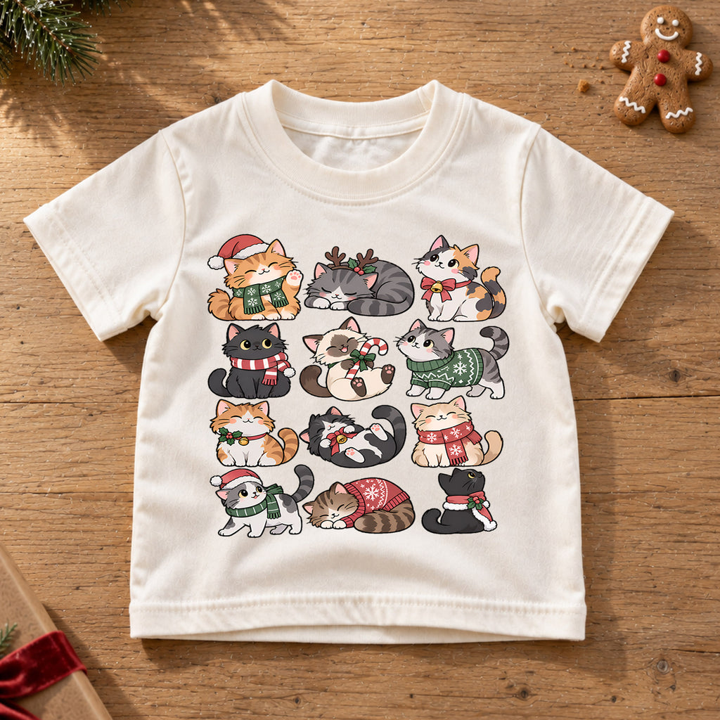 Cute Christmas Cats Kids Shirt, Santa Hat Kitty Holiday Tee, Festive Holiday Outfit, Christmas Gift for Cat Lovers Cute Xmas Gift for Kids — product view 6