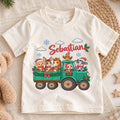 Personalized Farm Animal Christmas Kids T-Shirt, Custom Name Tractor Holiday Shirt, 1st Christmas Gift, My First Birthday Outfit — product view 1