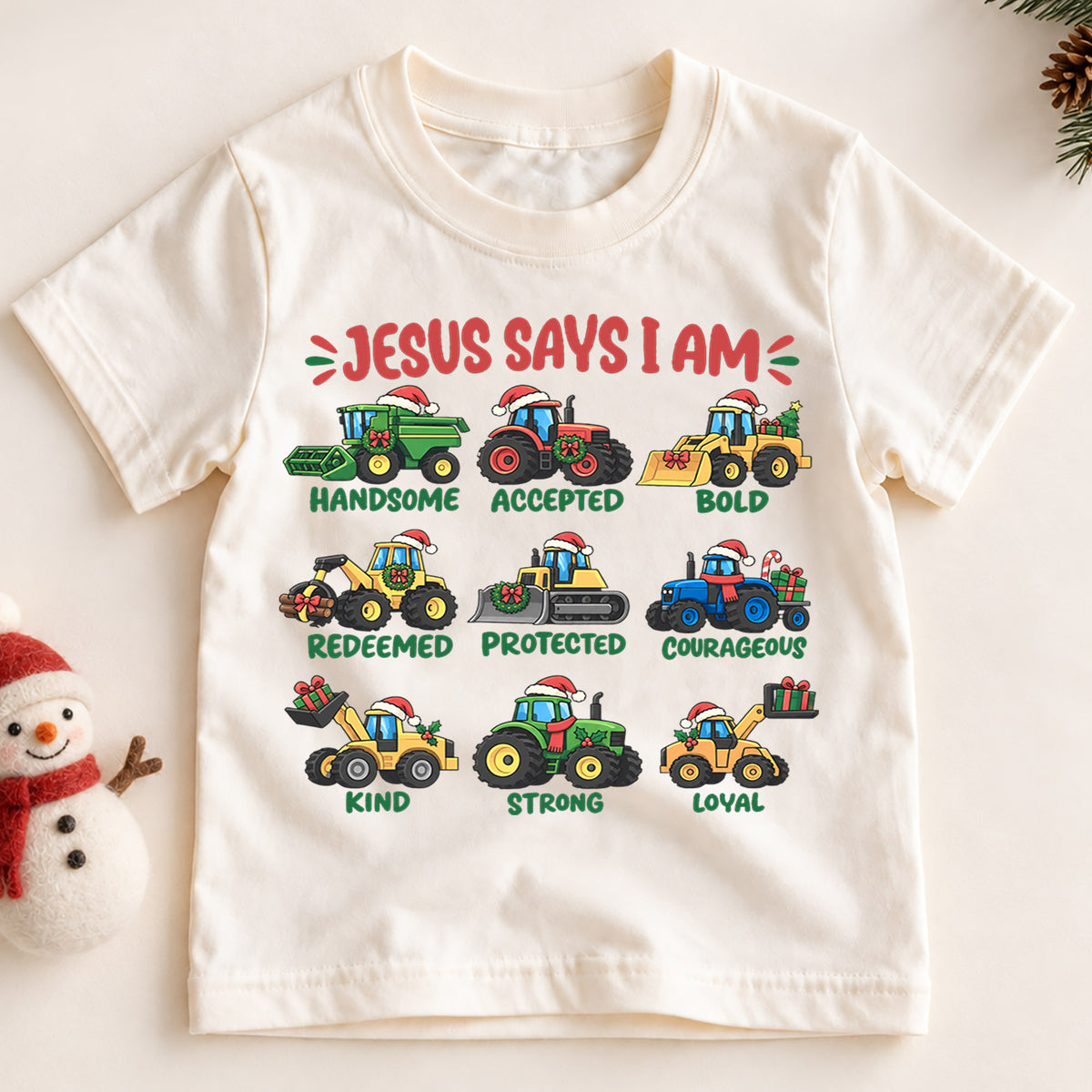 Jesus Says I Am Kids Christmas Shirt, Christian Tractor Holiday Tee, Festive Christmas Outfit, Holiday Gift for Boys Holiday Gift Idea — product view 2