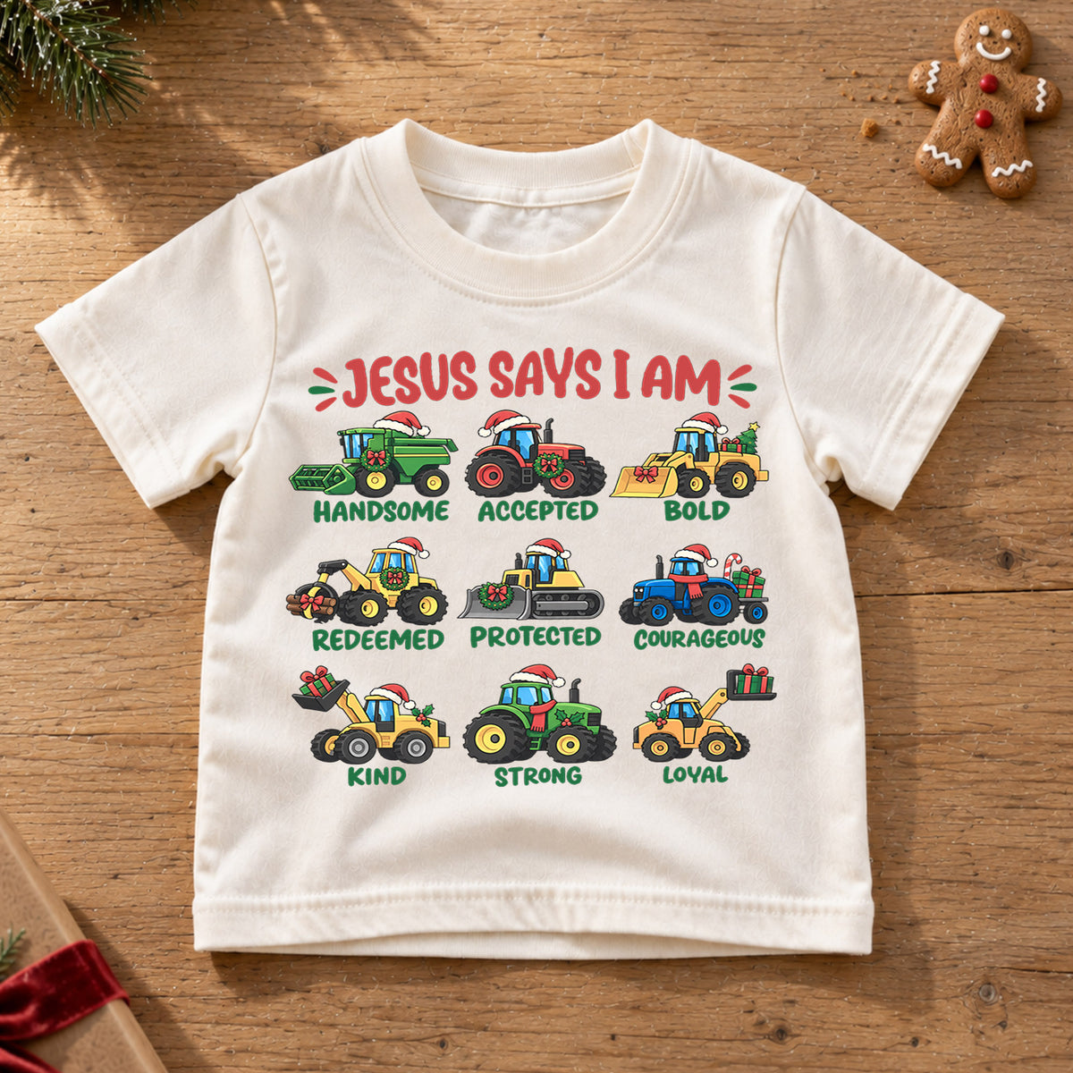 Jesus Says I Am Kids Christmas Shirt, Christian Tractor Holiday Tee, Festive Christmas Outfit, Holiday Gift for Boys Holiday Gift Idea — product view 6