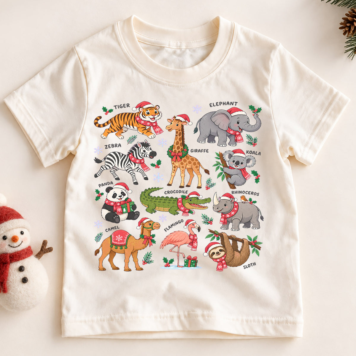 Christmas Safari Animals Kids Shirt, Cute Zoo Holiday Tee, Festive Holiday Outfit, Christmas Gift for Boys and Girls Festive Xmas Gift Idea — product view 2