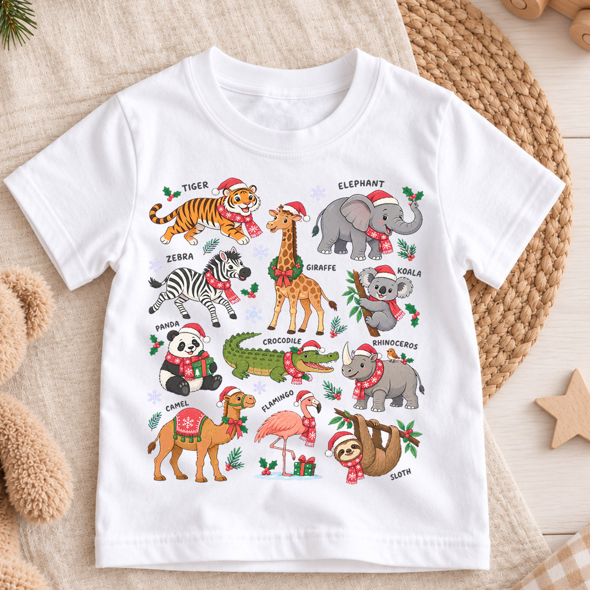Christmas Safari Animals Kids Shirt, Cute Zoo Holiday Tee, Festive Holiday Outfit, Christmas Gift for Boys and Girls Festive Xmas Gift Idea — product view 3