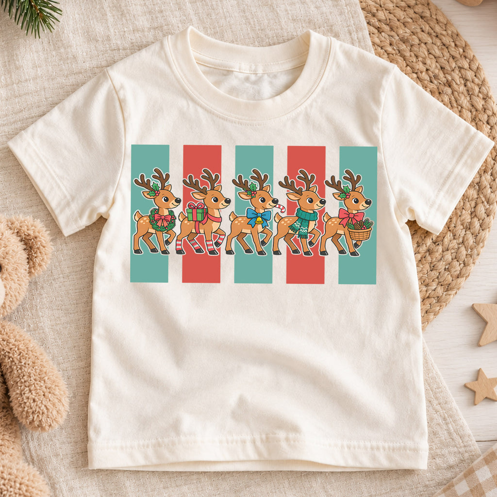 Christmas Reindeer Parade Kids Shirt, Retro Holiday Deer Tee, Cute Festive Outfit, Christmas Gift for Children Cute Christmas Gift Idea — product view 1