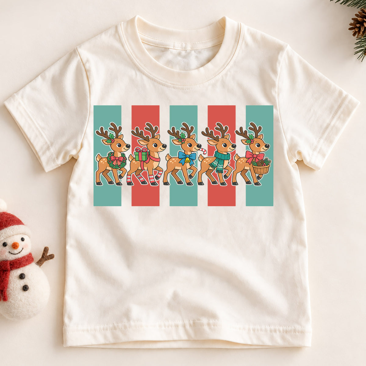 Christmas Reindeer Parade Kids Shirt, Retro Holiday Deer Tee, Cute Festive Outfit, Christmas Gift for Children Cute Christmas Gift Idea — product view 2