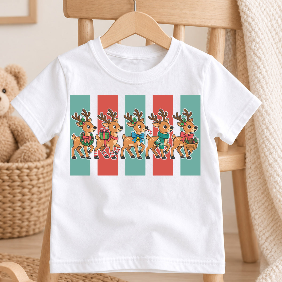 Christmas Reindeer Parade Kids Shirt, Retro Holiday Deer Tee, Cute Festive Outfit, Christmas Gift for Children Cute Christmas Gift Idea — product view 4