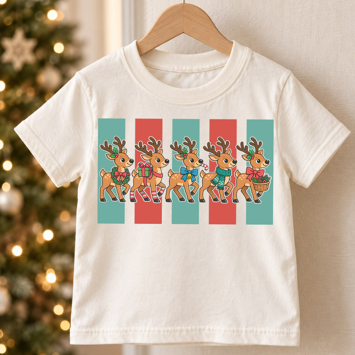 Christmas Reindeer Parade Kids Shirt, Retro Holiday Deer Tee, Cute Festive Outfit, Christmas Gift for Children Cute Christmas Gift Idea — product view 5