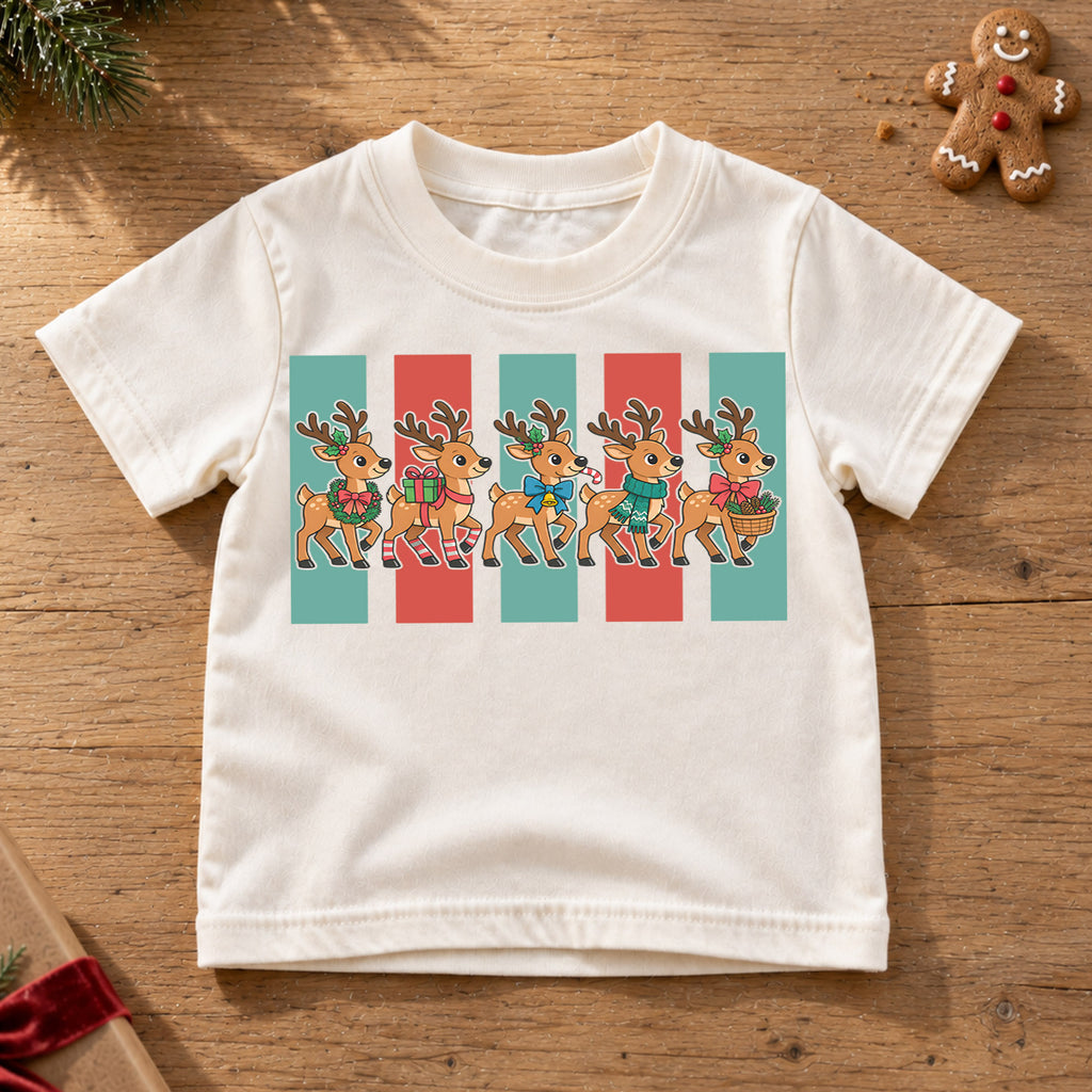 Christmas Reindeer Parade Kids Shirt, Retro Holiday Deer Tee, Cute Festive Outfit, Christmas Gift for Children Cute Christmas Gift Idea — product view 6