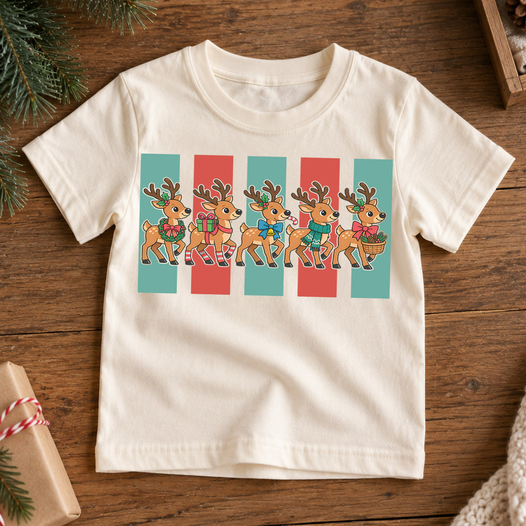 Christmas Reindeer Parade Kids Shirt, Retro Holiday Deer Tee, Cute Festive Outfit, Christmas Gift for Children Cute Christmas Gift Idea — product view 7