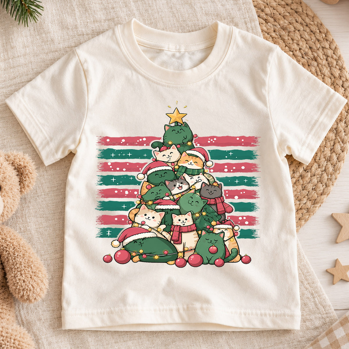 Christmas Cat Tree Kids Shirt, Cute Kitty Holiday Tee, Festive Christmas Outfit, Holiday Gift for Cat Lovers Cute Holiday Gift Idea — product view 1