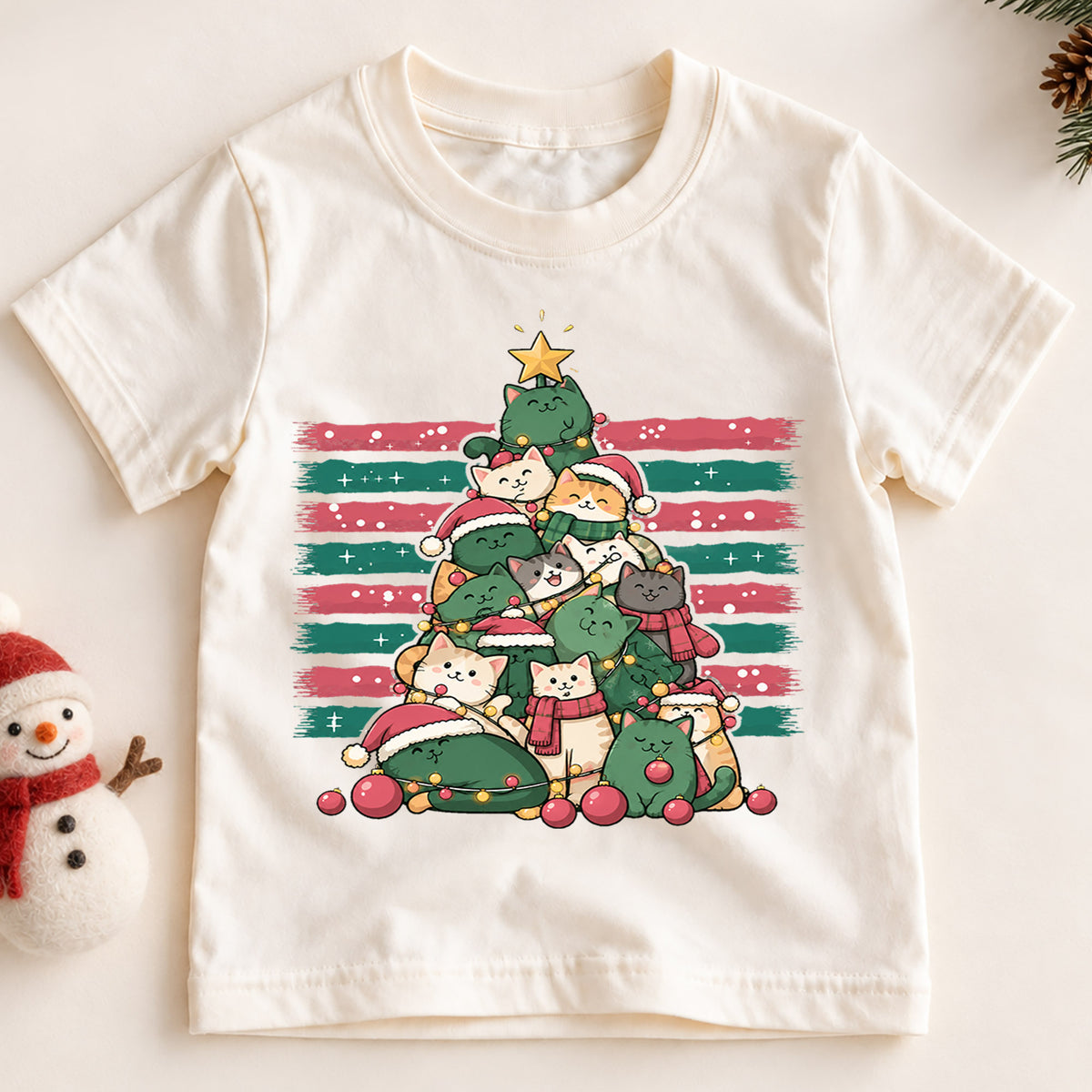 Christmas Cat Tree Kids Shirt, Cute Kitty Holiday Tee, Festive Christmas Outfit, Holiday Gift for Cat Lovers Cute Holiday Gift Idea — product view 2