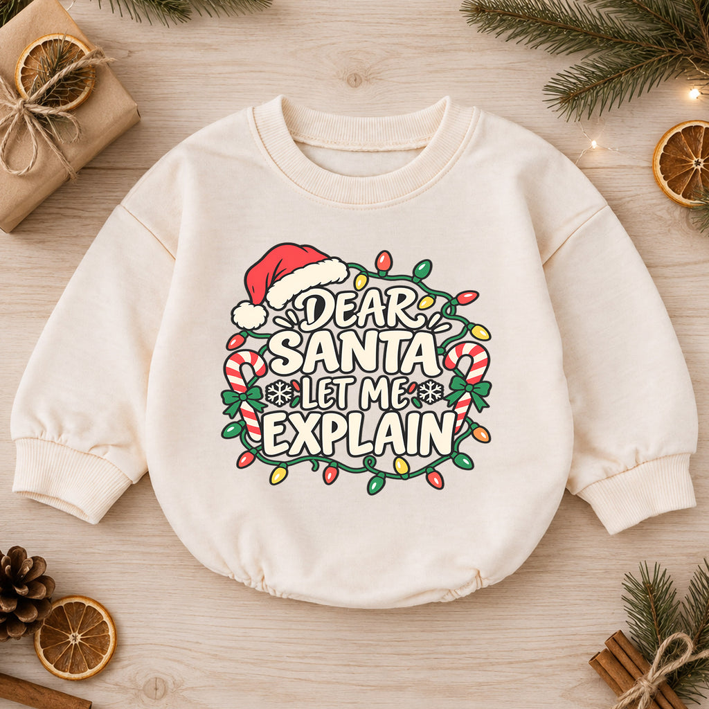 Dear Santa Let Me Explain Baby Romper, Funny Christmas Baby Outfit, Santa Toddler Romper, Cute Holiday Romper, Xmas Gift — product view 1