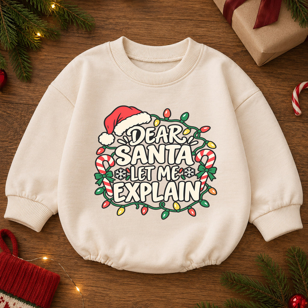 Dear Santa Let Me Explain Baby Romper, Funny Christmas Baby Outfit, Santa Toddler Romper, Cute Holiday Romper, Xmas Gift — product view 2
