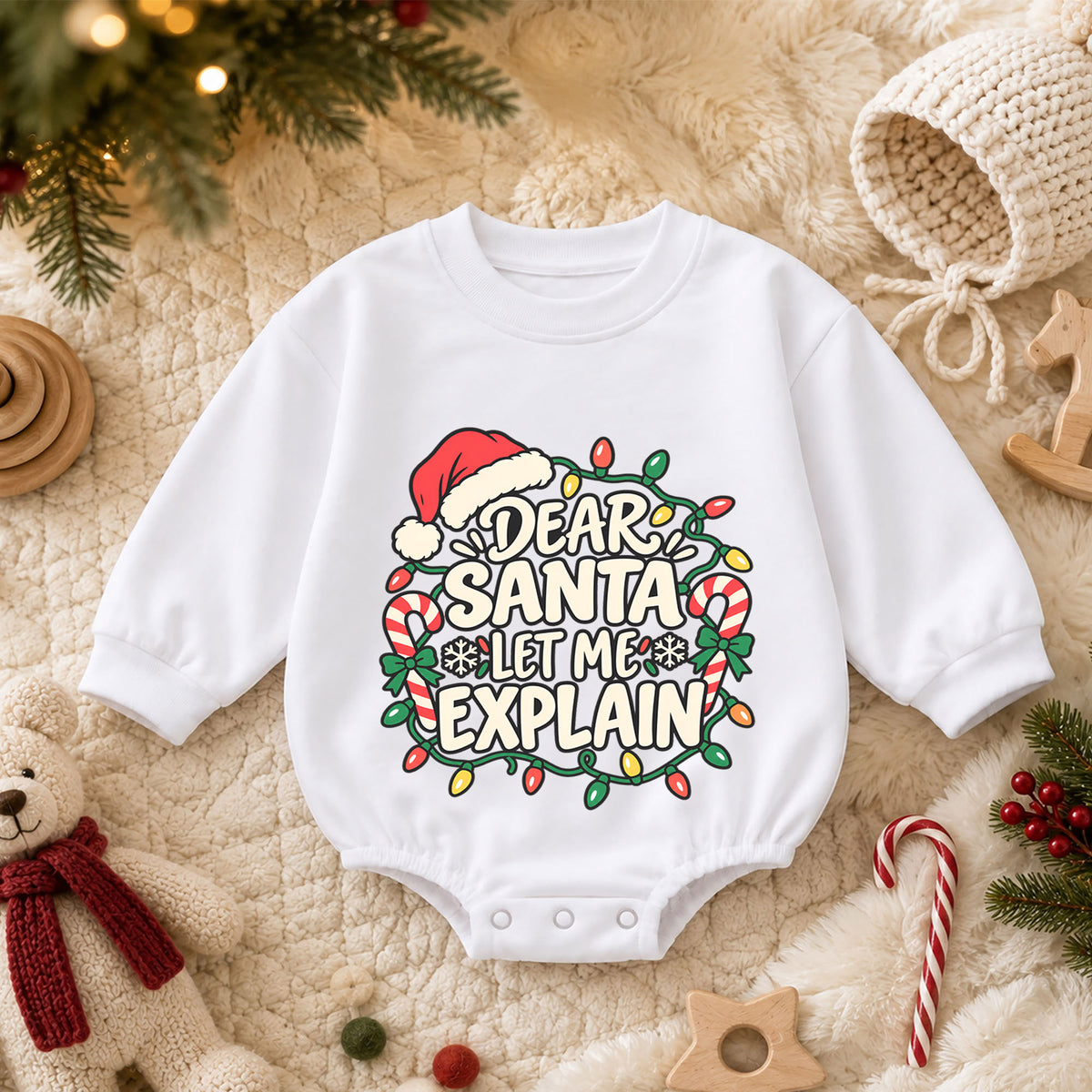 Dear Santa Let Me Explain Baby Romper, Funny Christmas Baby Outfit, Santa Toddler Romper, Cute Holiday Romper, Xmas Gift — product view 3