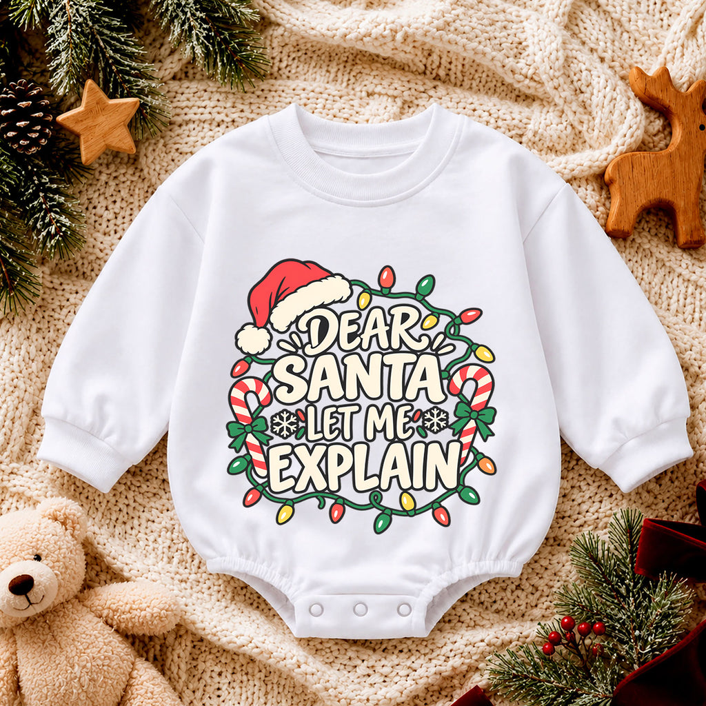 Dear Santa Let Me Explain Baby Romper, Funny Christmas Baby Outfit, Santa Toddler Romper, Cute Holiday Romper, Xmas Gift — product view 4