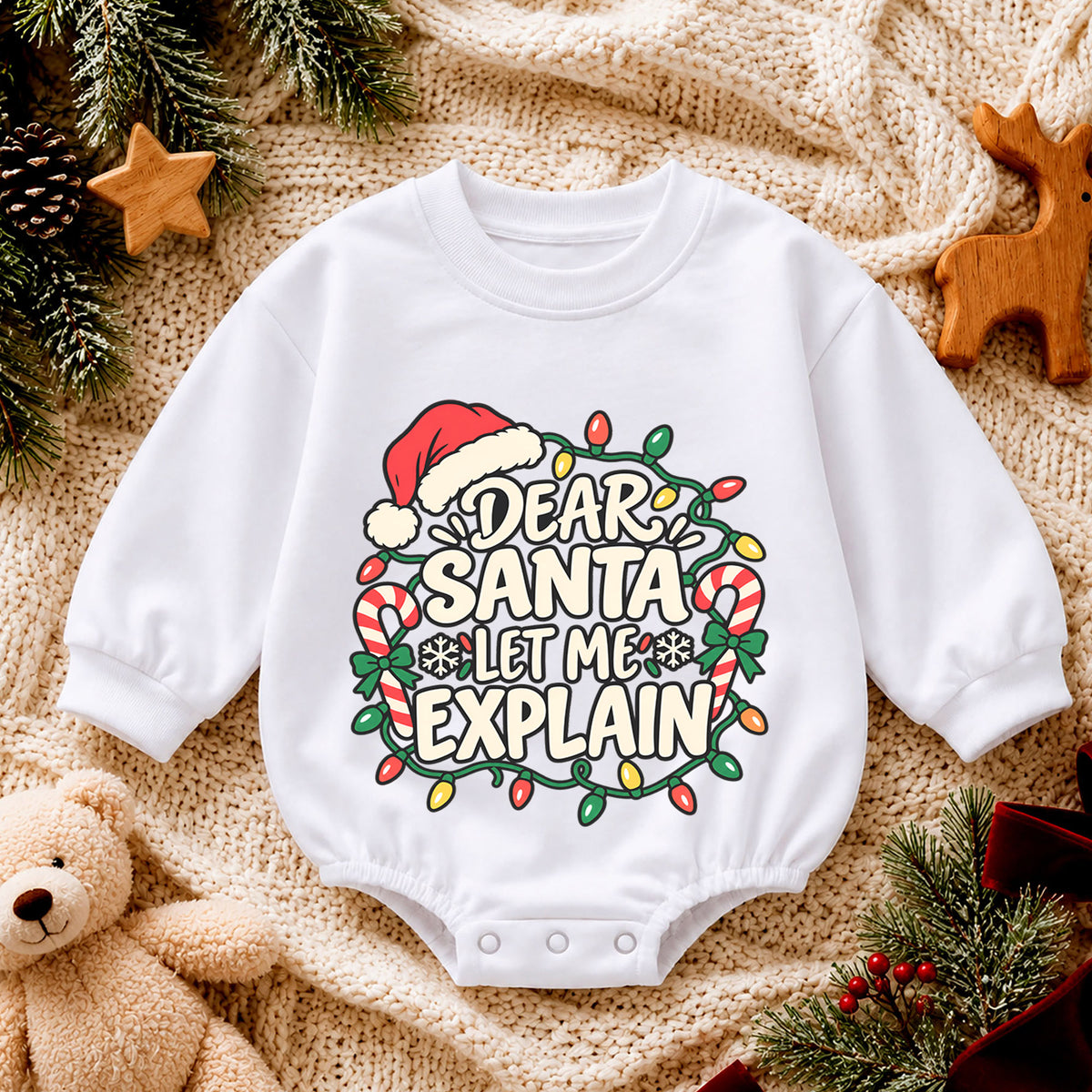 Dear Santa Let Me Explain Baby Romper, Funny Christmas Baby Outfit, Santa Toddler Romper, Cute Holiday Romper, Xmas Gift — product view 4