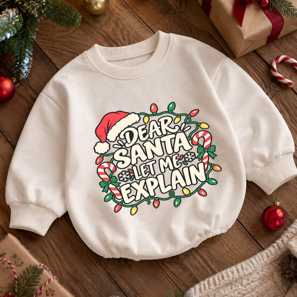 Dear Santa Let Me Explain Baby Romper, Funny Christmas Baby Outfit, Santa Toddler Romper, Cute Holiday Romper, Xmas Gift — product view 5