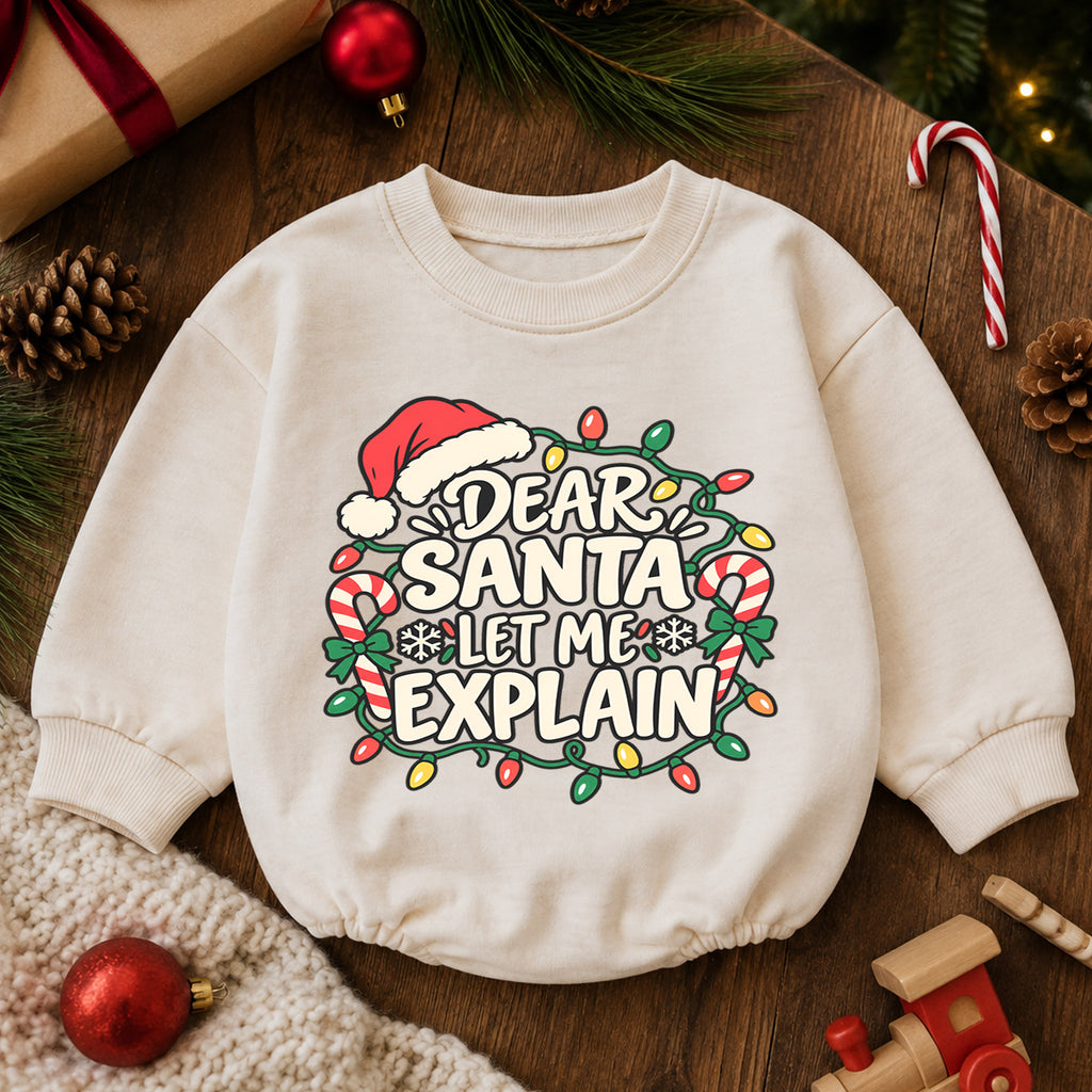 Dear Santa Let Me Explain Baby Romper, Funny Christmas Baby Outfit, Santa Toddler Romper, Cute Holiday Romper, Xmas Gift — product view 6