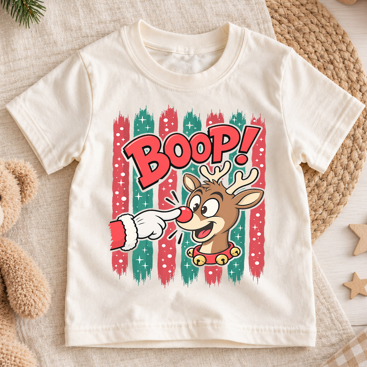 Boop Reindeer Christmas Shirt for Kids, Funny Rudolph Holiday Tee, Festive Holiday Outfit, Christmas Gift for Kids Festive Holiday Gift Idea — product view 1