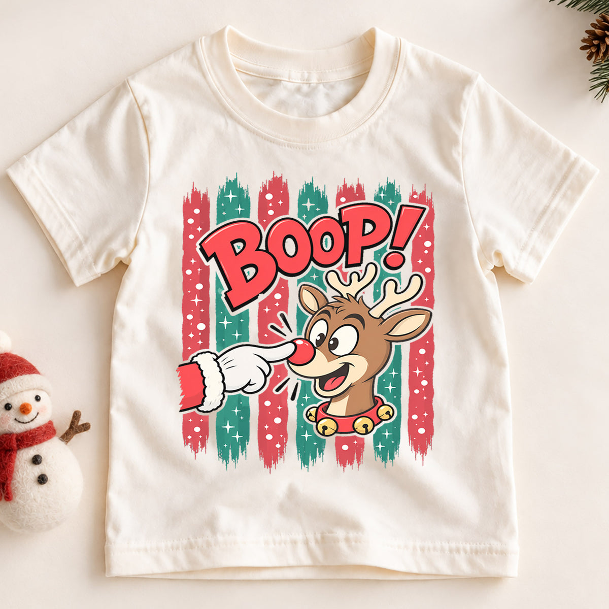 Boop Reindeer Christmas Shirt for Kids, Funny Rudolph Holiday Tee, Festive Holiday Outfit, Christmas Gift for Kids Festive Holiday Gift Idea — product view 2
