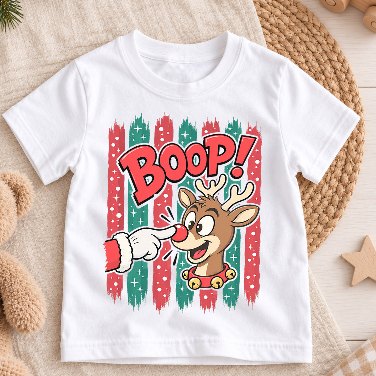 Boop Reindeer Christmas Shirt for Kids, Funny Rudolph Holiday Tee, Festive Holiday Outfit, Christmas Gift for Kids Festive Holiday Gift Idea — product view 3