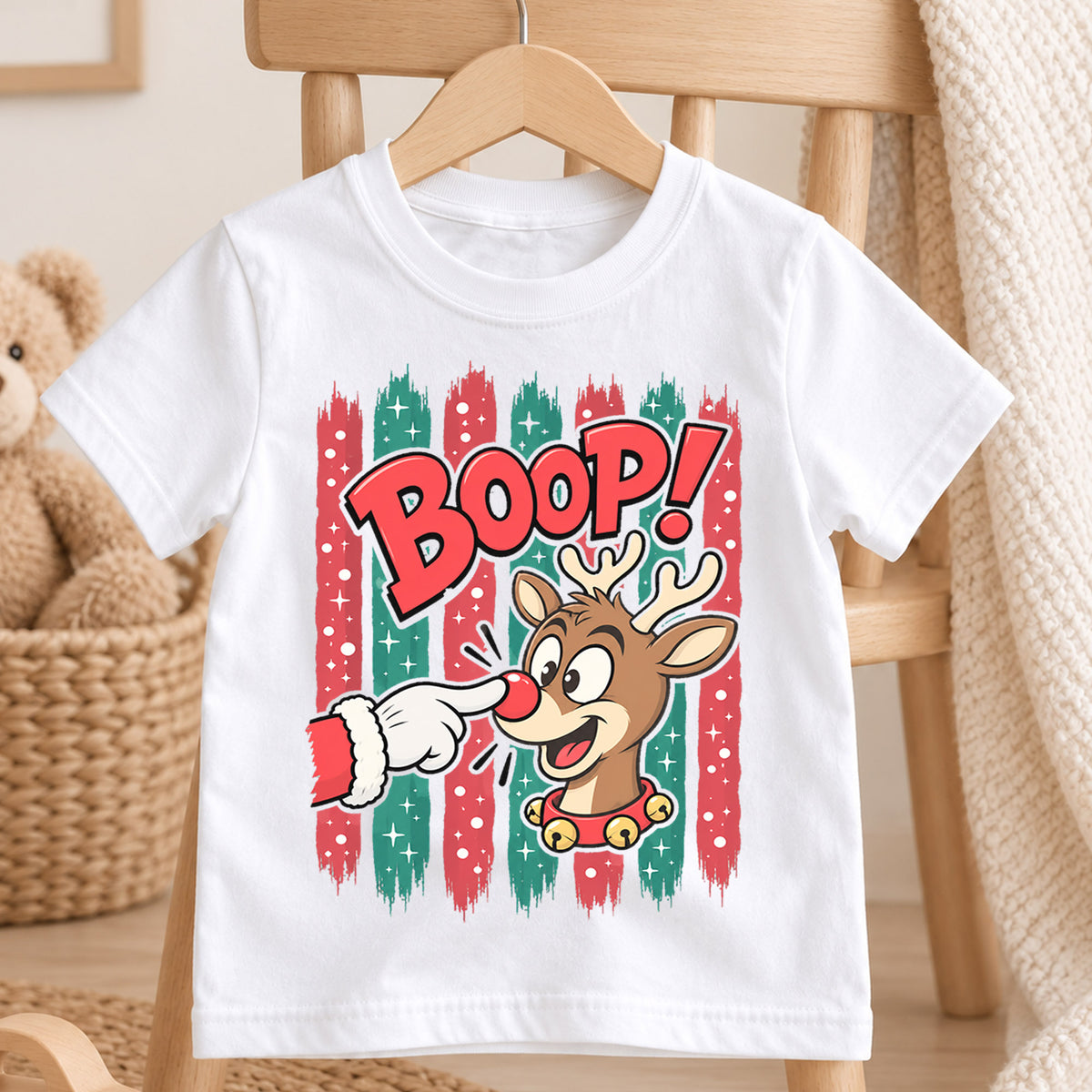 Boop Reindeer Christmas Shirt for Kids, Funny Rudolph Holiday Tee, Festive Holiday Outfit, Christmas Gift for Kids Festive Holiday Gift Idea — product view 4