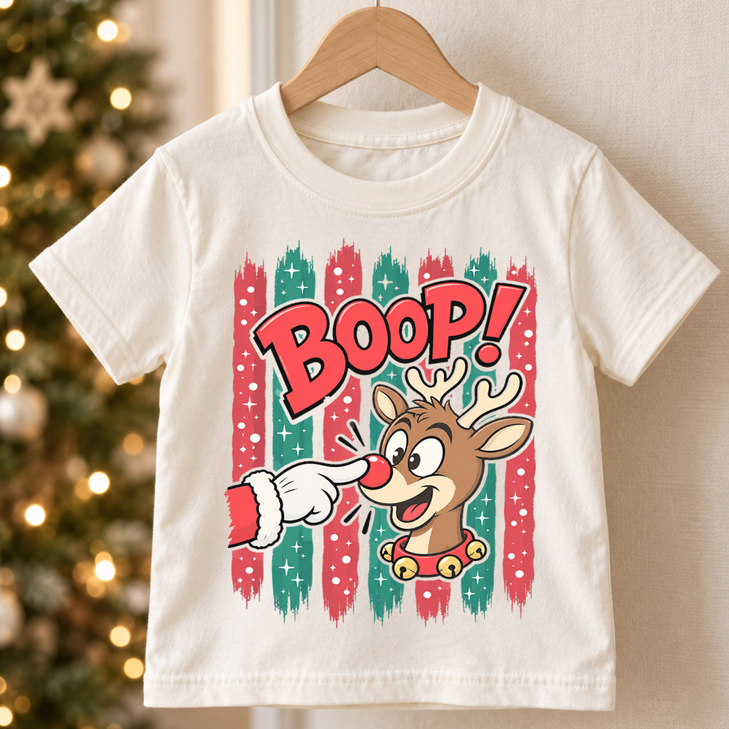 Boop Reindeer Christmas Shirt for Kids, Funny Rudolph Holiday Tee, Festive Holiday Outfit, Christmas Gift for Kids Festive Holiday Gift Idea — product view 5