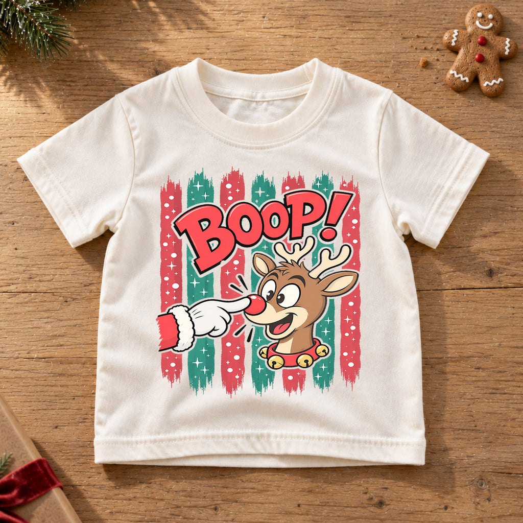 Boop Reindeer Christmas Shirt for Kids, Funny Rudolph Holiday Tee, Festive Holiday Outfit, Christmas Gift for Kids Festive Holiday Gift Idea — product view 6