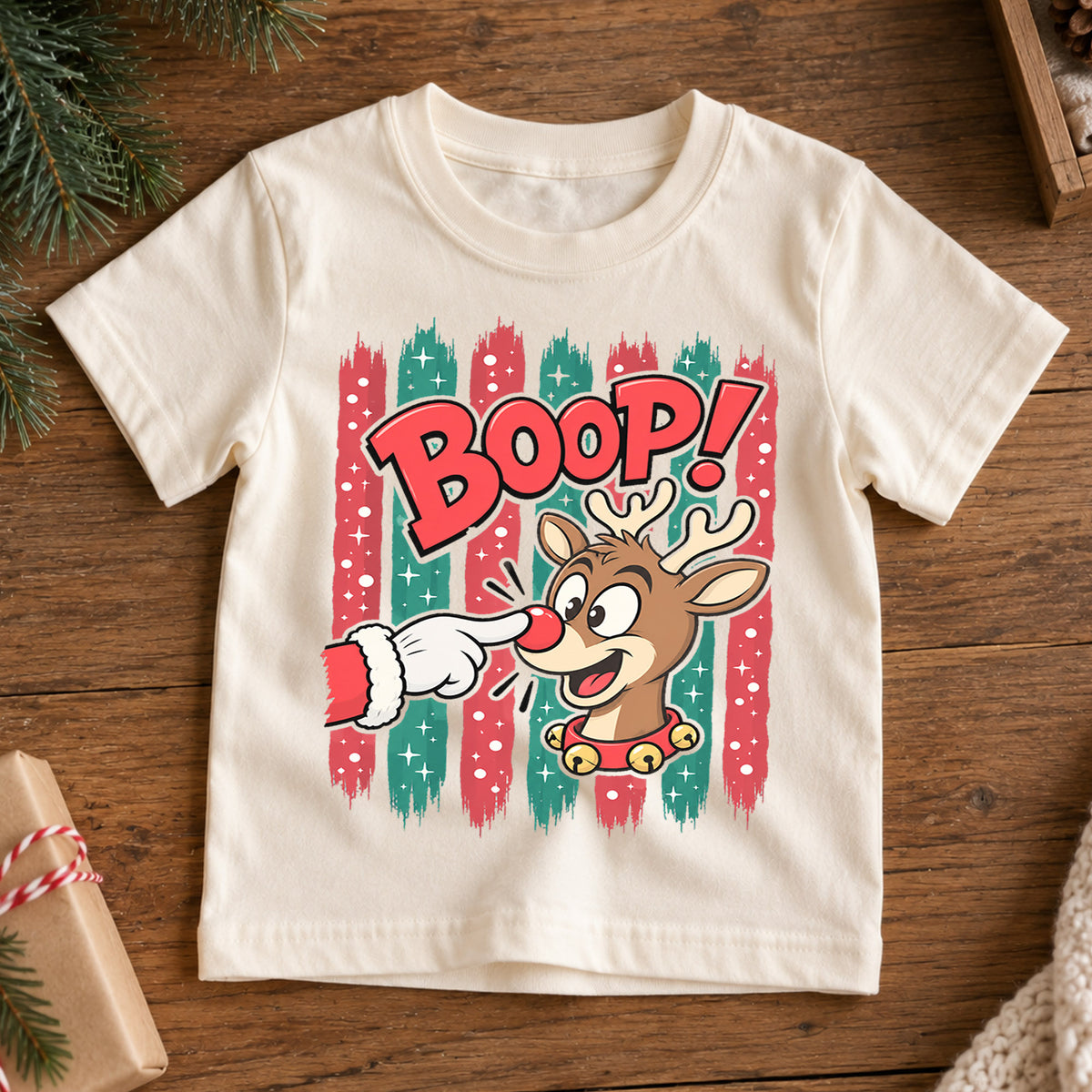 Boop Reindeer Christmas Shirt for Kids, Funny Rudolph Holiday Tee, Festive Holiday Outfit, Christmas Gift for Kids Festive Holiday Gift Idea — product view 7
