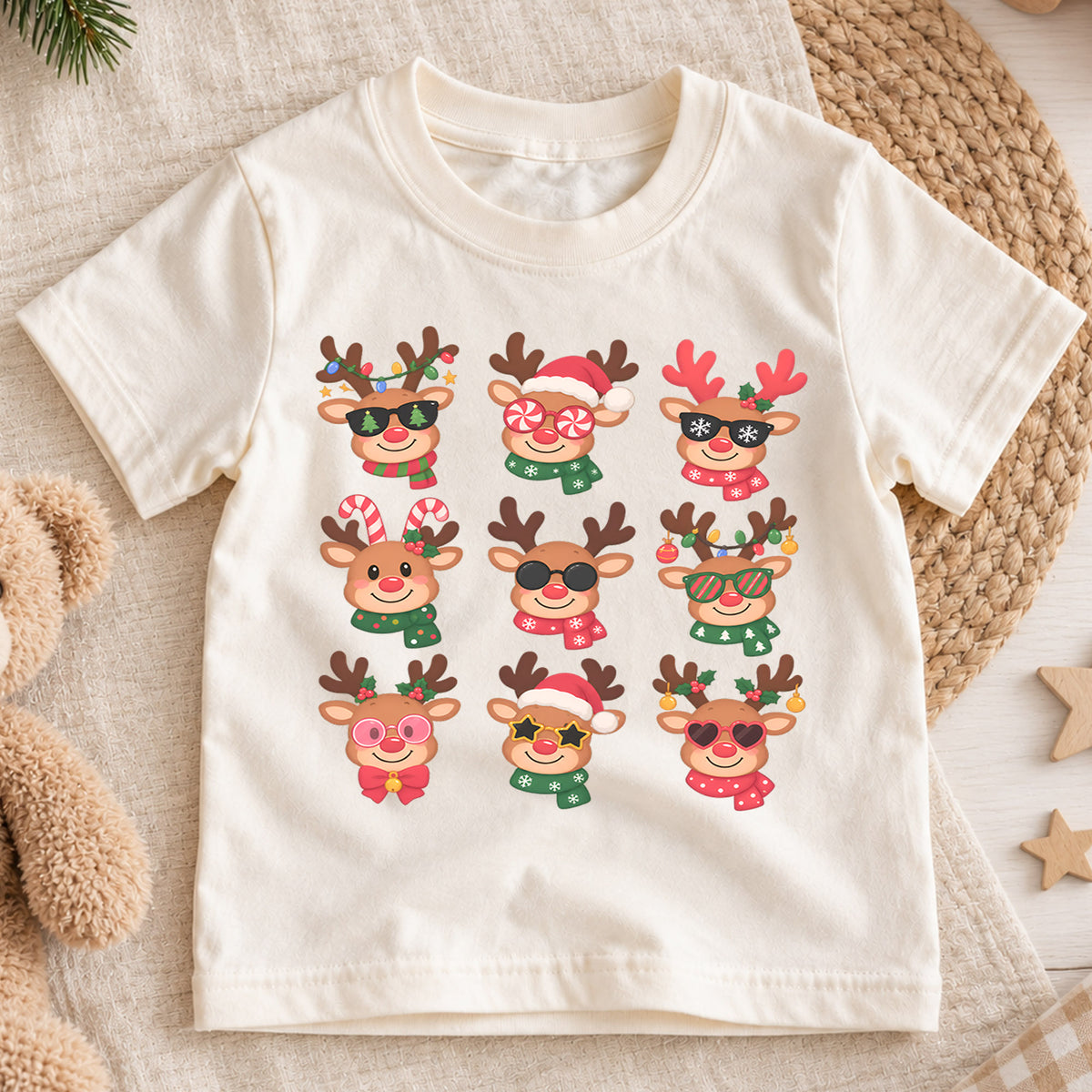 Funny Reindeer Boop Kids Christmas Shirt, Retro Holiday Deer Tee, Festive Christmas Outfit, Holiday Gift for Children Holiday Gift Idea — product view 1