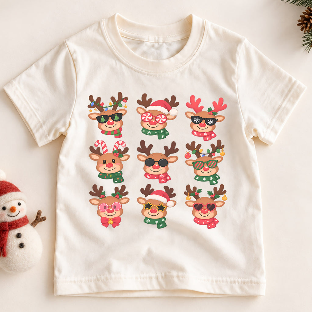 Funny Reindeer Boop Kids Christmas Shirt, Retro Holiday Deer Tee, Festive Christmas Outfit, Holiday Gift for Children Holiday Gift Idea — product view 2