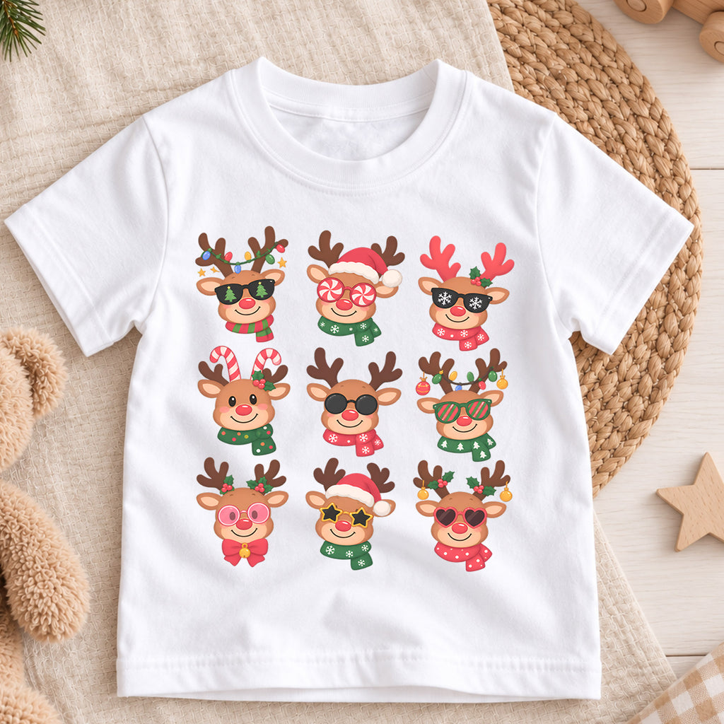 Funny Reindeer Boop Kids Christmas Shirt, Retro Holiday Deer Tee, Festive Christmas Outfit, Holiday Gift for Children Holiday Gift Idea — product view 3
