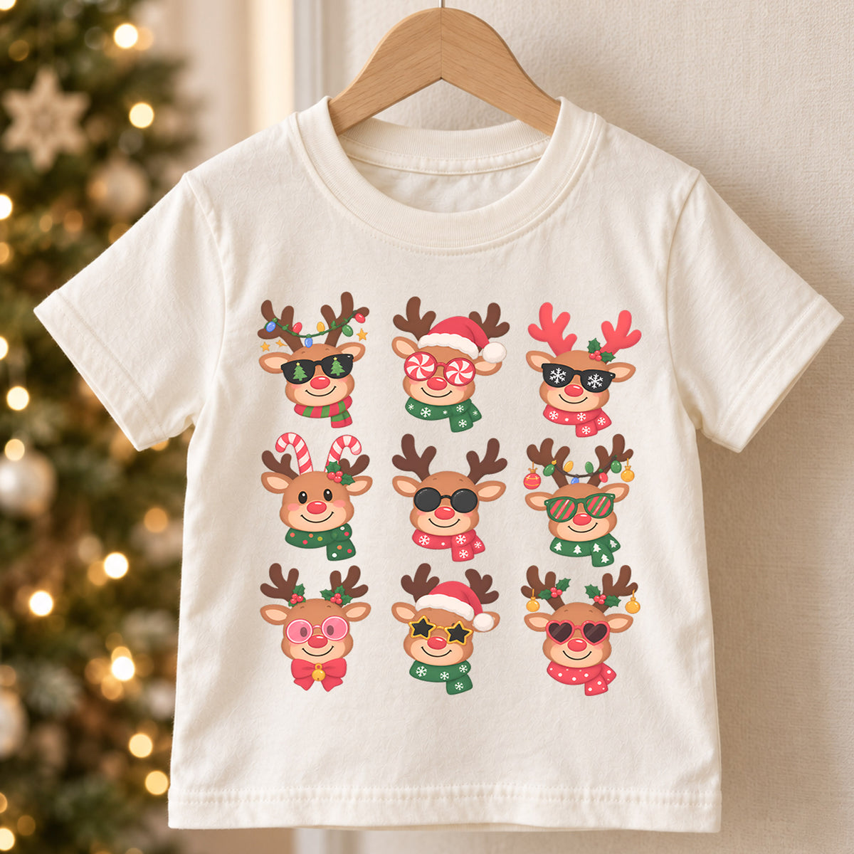 Funny Reindeer Boop Kids Christmas Shirt, Retro Holiday Deer Tee, Festive Christmas Outfit, Holiday Gift for Children Holiday Gift Idea — product view 5
