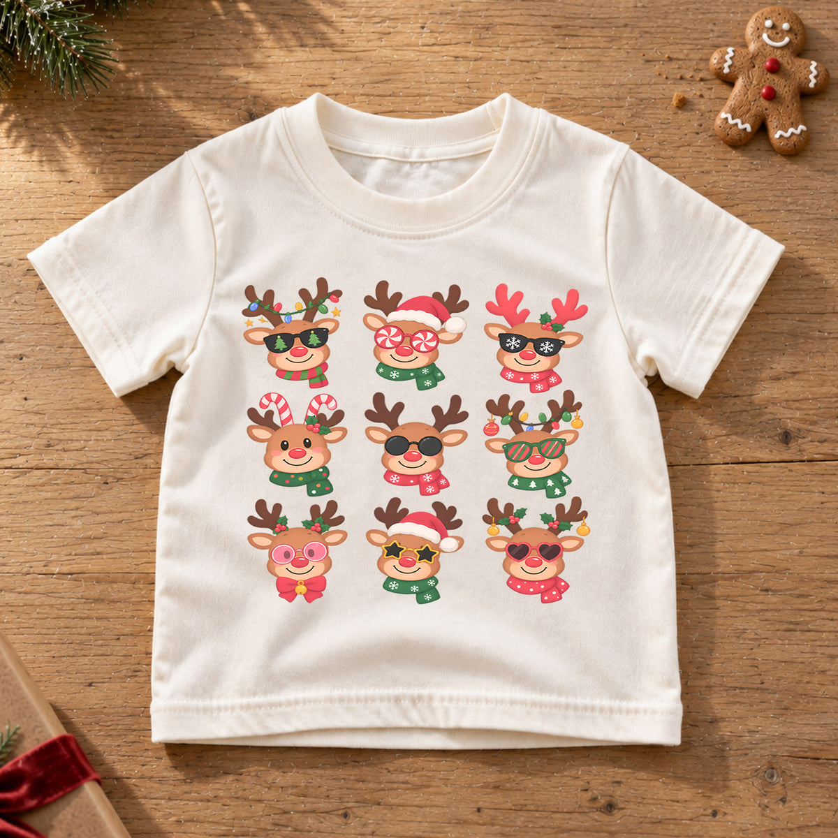 Funny Reindeer Boop Kids Christmas Shirt, Retro Holiday Deer Tee, Festive Christmas Outfit, Holiday Gift for Children Holiday Gift Idea — product view 6