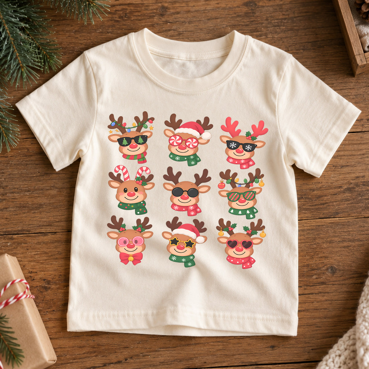 Funny Reindeer Boop Kids Christmas Shirt, Retro Holiday Deer Tee, Festive Christmas Outfit, Holiday Gift for Children Holiday Gift Idea — product view 7
