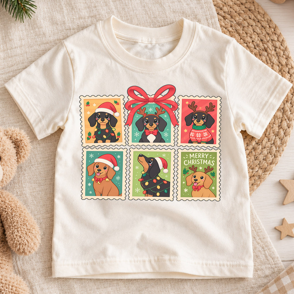 Dachshund Christmas Kids Shirt, Cute Sausage Dog Holiday Tee, Festive Christmas Outfit, Holiday Gift for Dog Lovers Holiday Gift Idea — product view 1