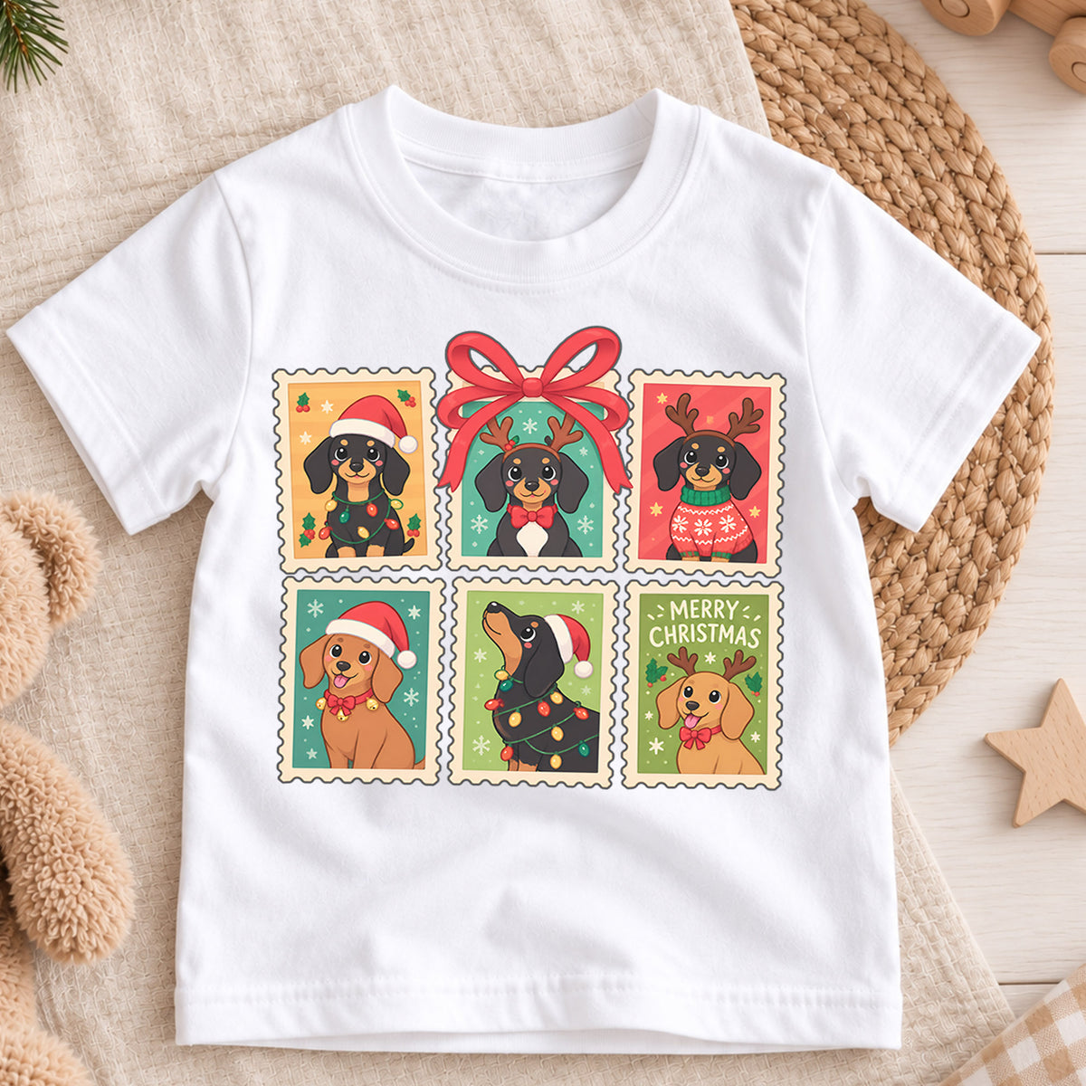Dachshund Christmas Kids Shirt, Cute Sausage Dog Holiday Tee, Festive Christmas Outfit, Holiday Gift for Dog Lovers Holiday Gift Idea — product view 3