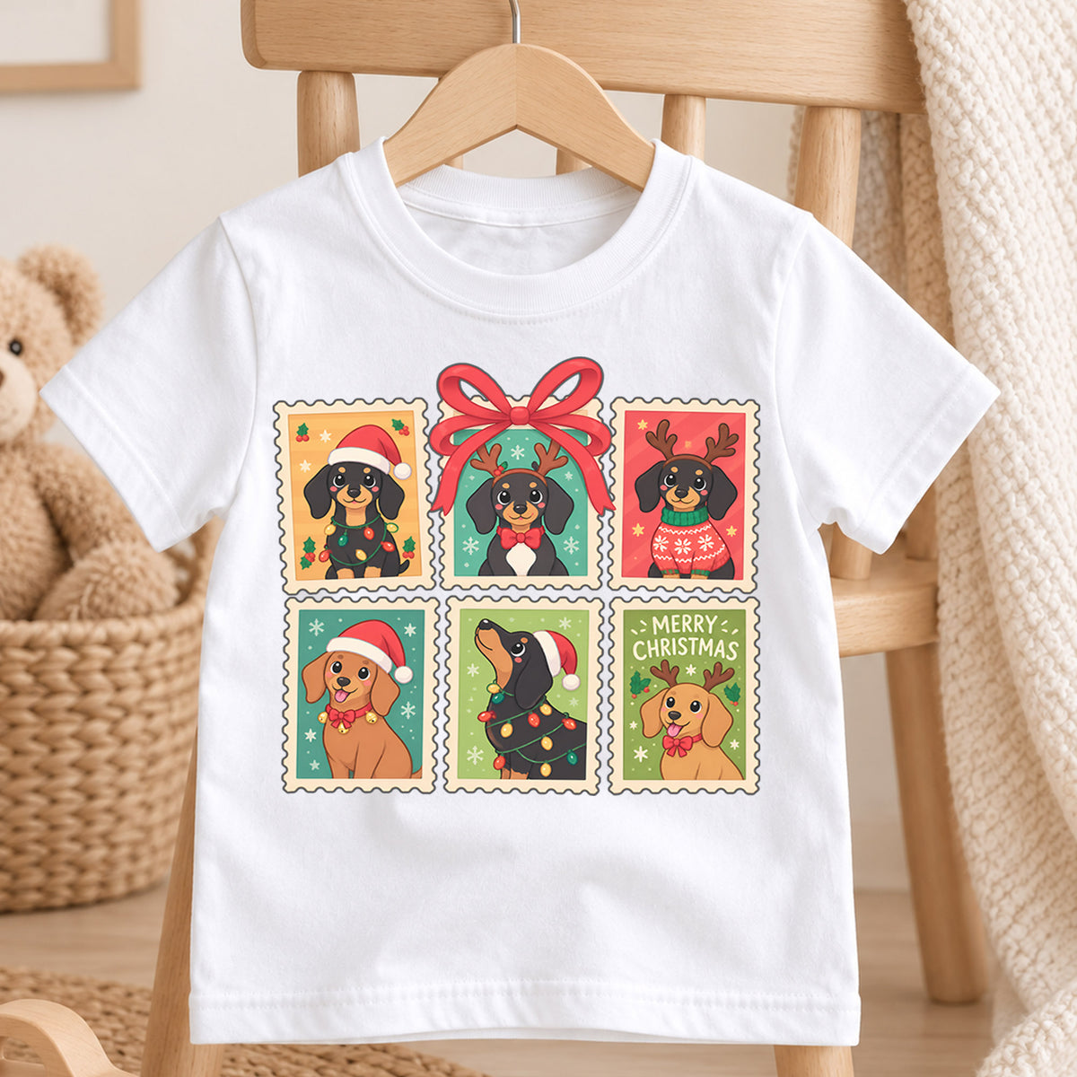 Dachshund Christmas Kids Shirt, Cute Sausage Dog Holiday Tee, Festive Christmas Outfit, Holiday Gift for Dog Lovers Holiday Gift Idea — product view 4